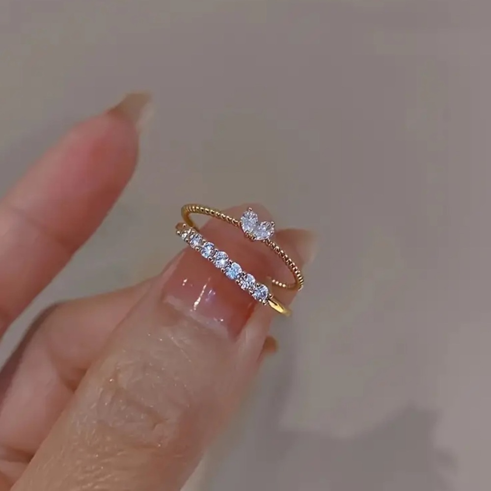 Dual Heart and Rhinestone Ring Set - Picture 2 of 4
